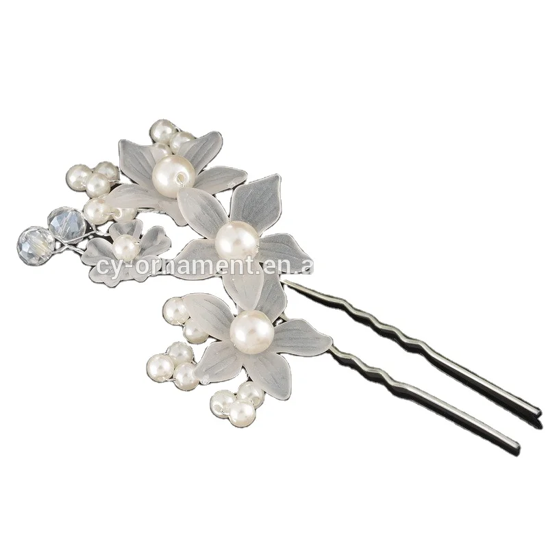 
Top quality white acrylic flower shaped hair stick with imitation pearls for girls hair decoration flower hair clips 
