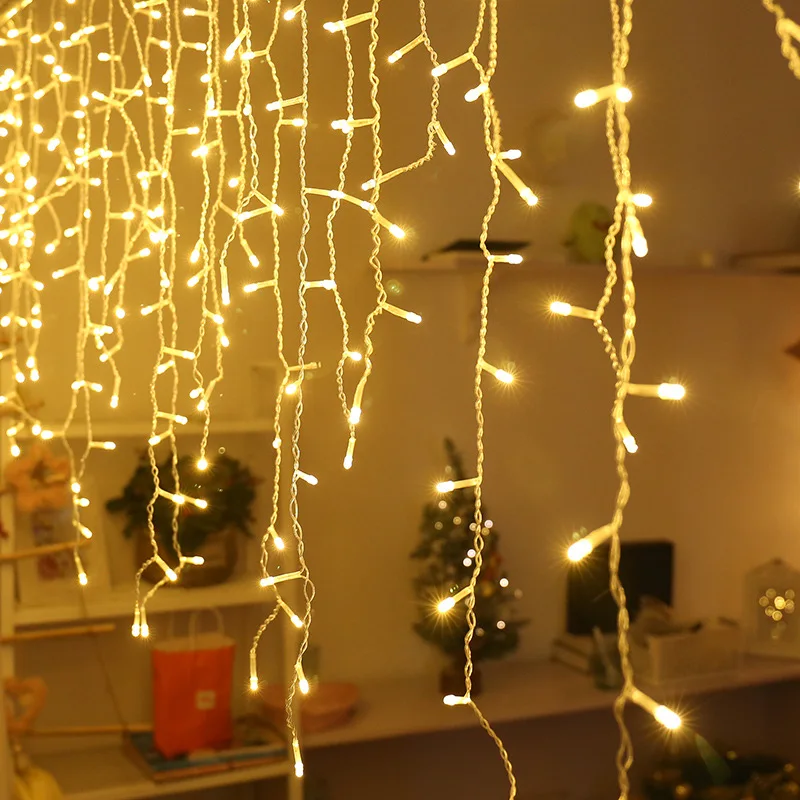 Hesheng Christmas Garland LED Curtain Icicle String Lights Drop Party Garden Stage Outdoor Decorative Fairy Light