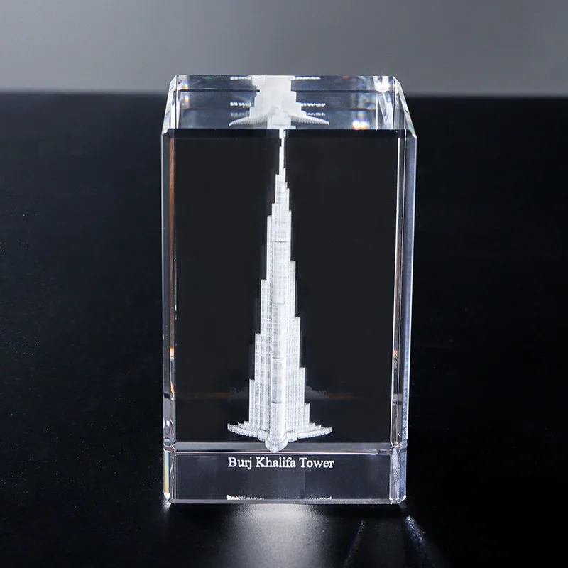 Burj Khalifa Glass 3D Crystal Cube Polished Carved Laser Printed Love Paperweight Home Decor Souvenir Gift Crystal Crafts factory