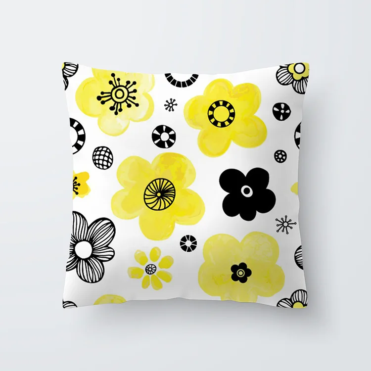 Custom Bright Yellow Colorful Cushion Covers Microfibre Geometric Printed Polyester Pillow Cases