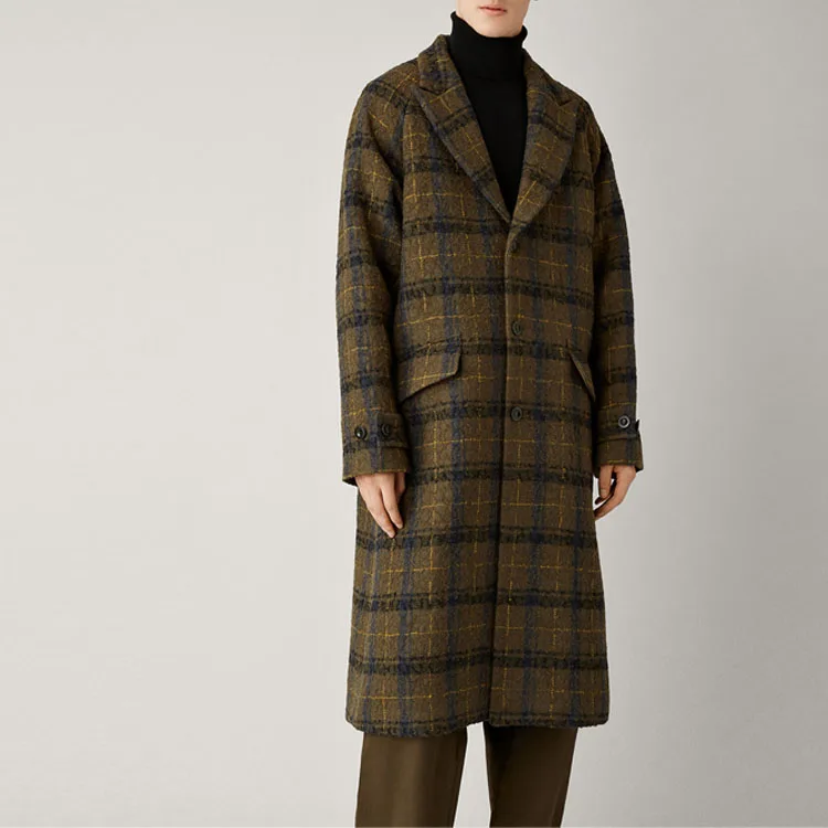 Oem Plaid Check Polyester Custom Wool Cashmere Overcoat Thick Long ...