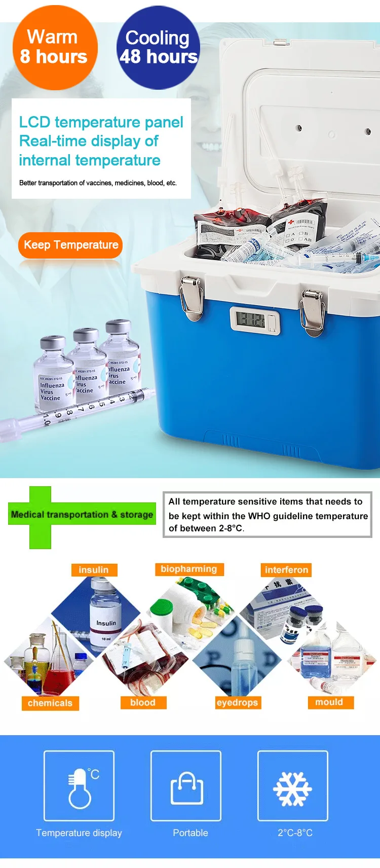 6l12l Portable Blood Vaccine 28 Cooling Storage Plastic Medical