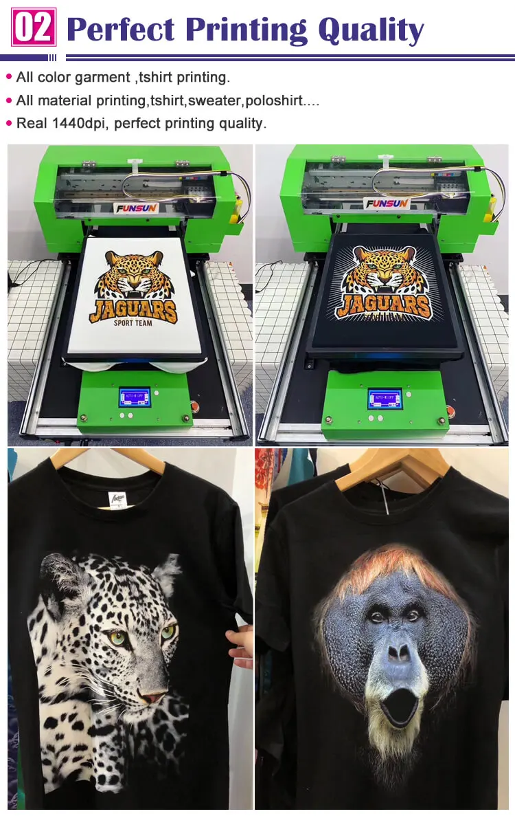 Funsun Automatic A3 Flatbed DTG T-shirt Printer T-shirt Printing Machine for Socks Jeans Bottle