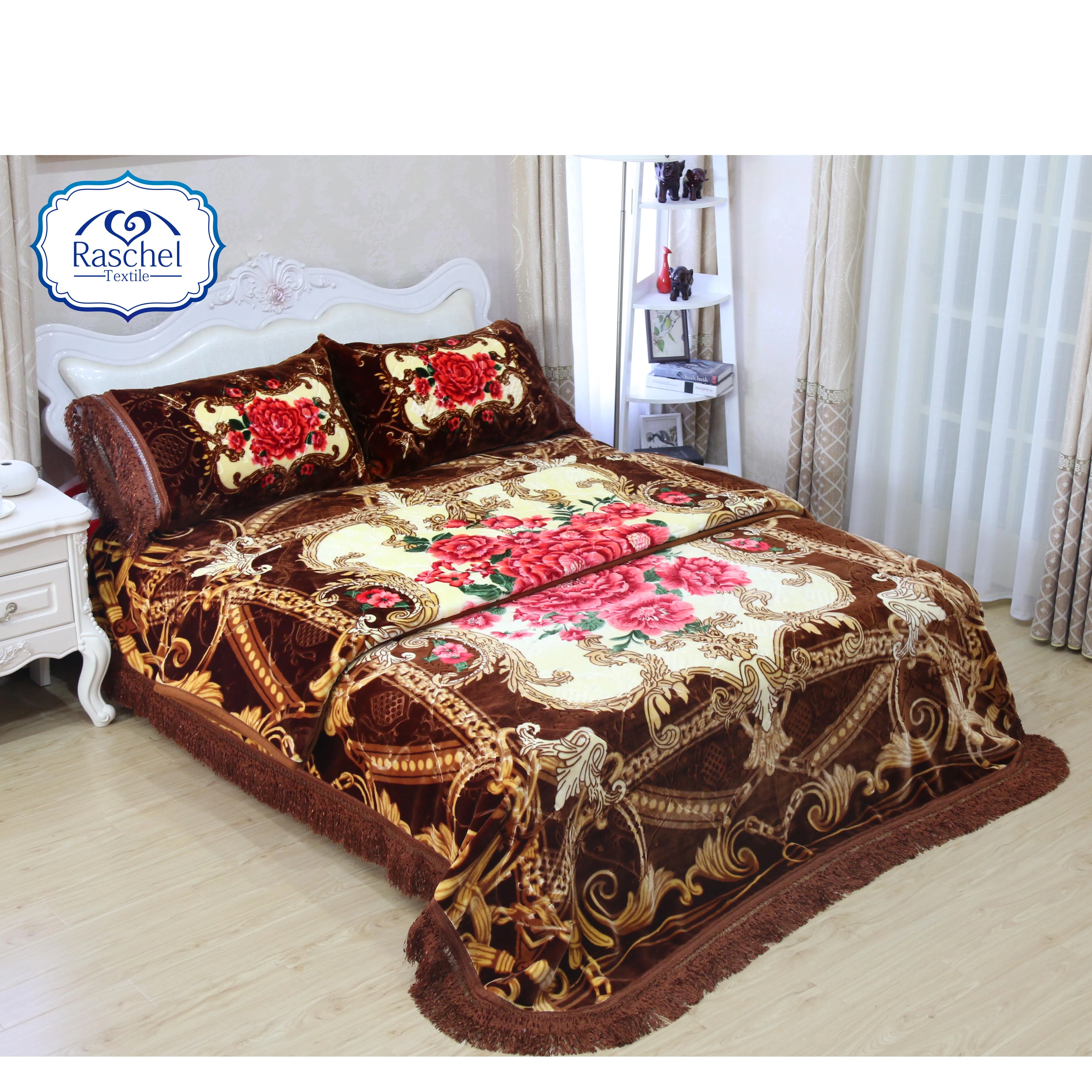 Hot! 2020 Dubai Market Heavy Weight Raschel Blanket 4pc Bedding Set