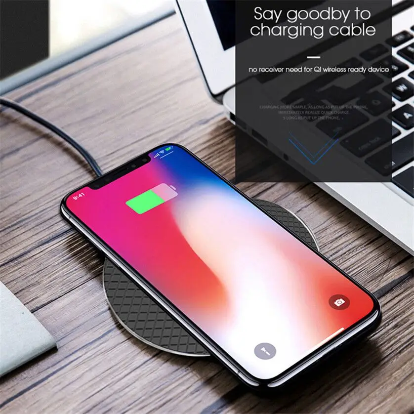 2020 latest 10W ultra thin metal Qi wireless fast charger portable wireless charging mat pad with led display light for iphone