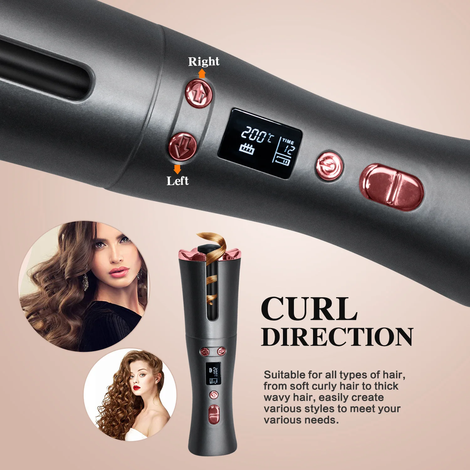 2020 Amazon Usb Rechargeable Wireless Cordless Hair Curler Auto Hair 