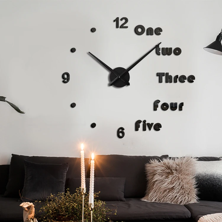 Acrylique Horloge 3d Argent Miroir Horloge Murale Grande Taille Créative Mur Décoratif Bricolage Grande Horloge Murale