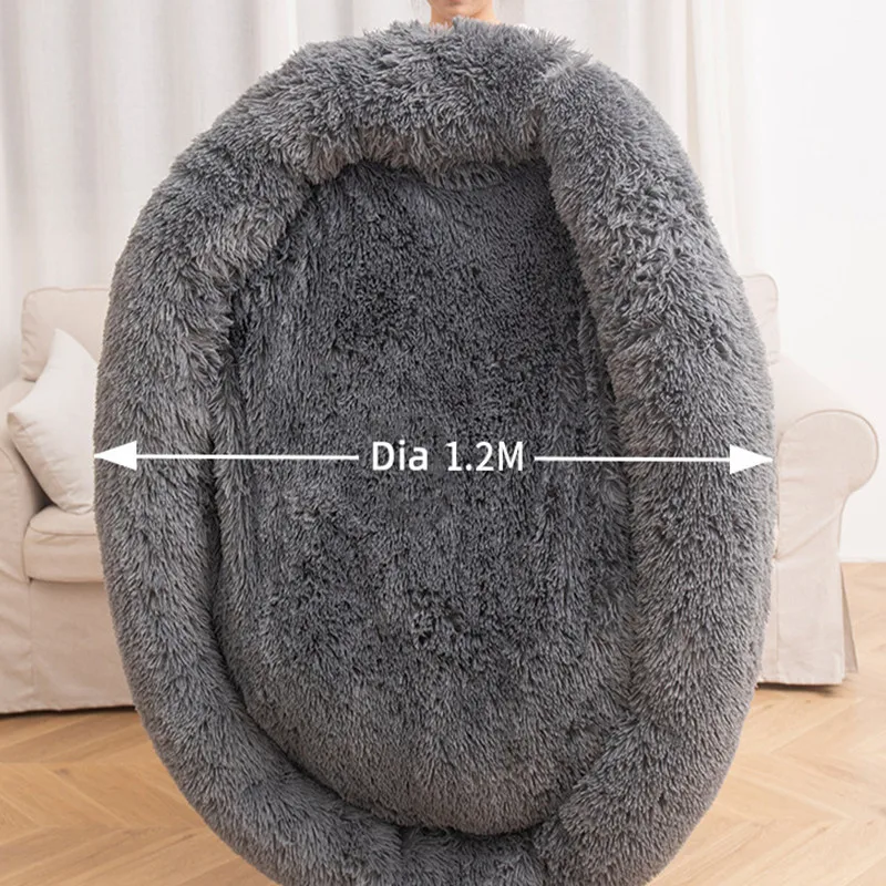 Faux Fur Pet Comfortable Washable Super Soft Donut Pet Dog Bed For Large Dog Warm Round