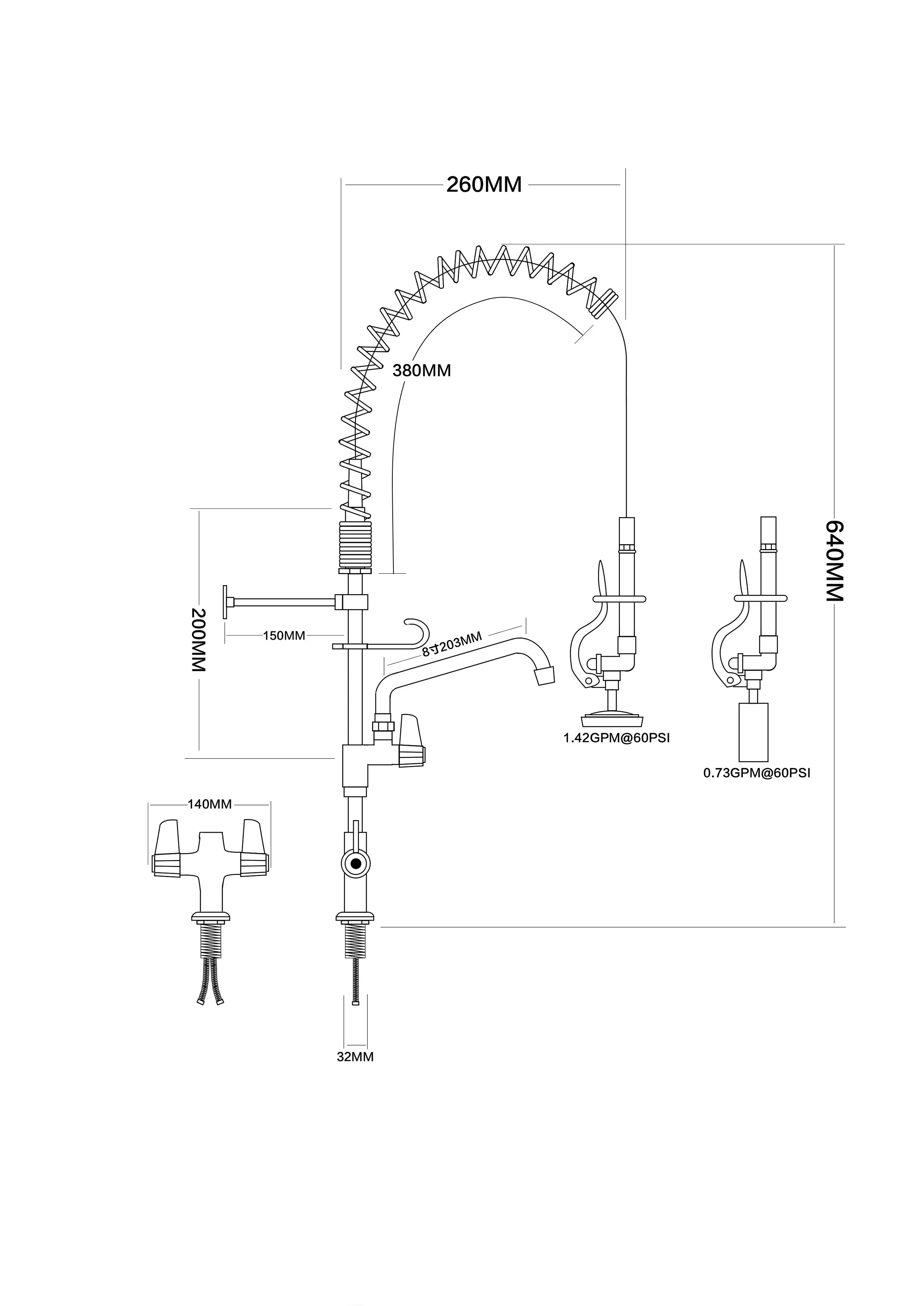 Pds Commercial Style Classic Kitchen Dishwasher Water Supply Kit Single