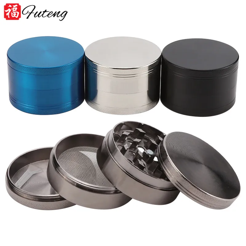 Futeng Custom Logo 4 Parts 63mm Herb Grinder Zinc Alloy Tobacco Metal Grinder For Herb Dry Spice