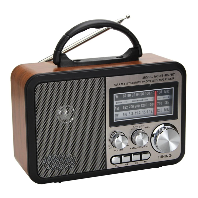 Portable Rechargeable Manual Wood Veneer Fm Radio Retro Style Fm Radio ...