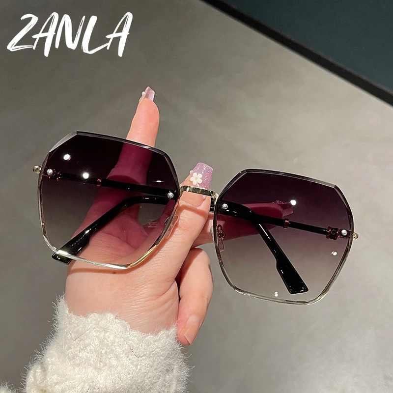 Trendy Polygon Oversized Gradient Sunglasses Metal Frame UV400 Sunglasses for Women trendy Polygon Oversized Jamaica | Ubuy main image 3