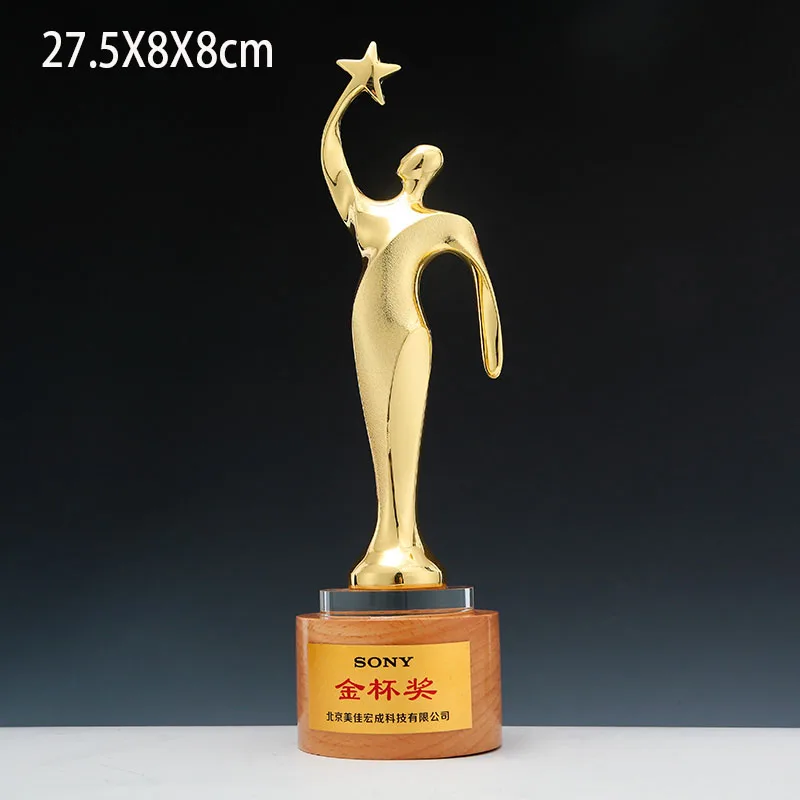 product 2023 new metal trophy awards with wooden base crystal awards custom business gift solid momentoes-29