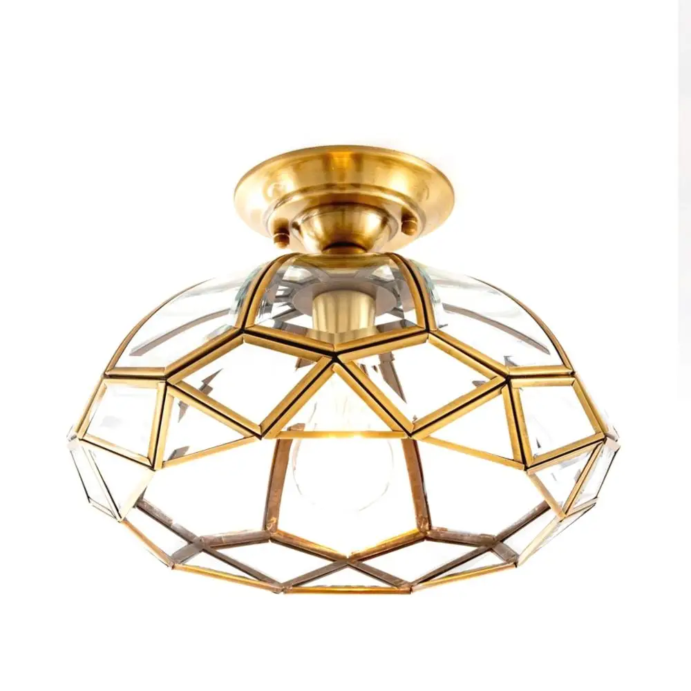 crystal  Shape Vintage Brass Glass Ceiling Light Fixture Lighting for Entryway Living Room Bedroom Kitchen Sink