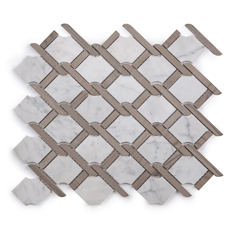 Moonight Trendy Simple Pattern Athens Grey Carrara White Basket Weave Marble Mosaic for Wall and Backsplash