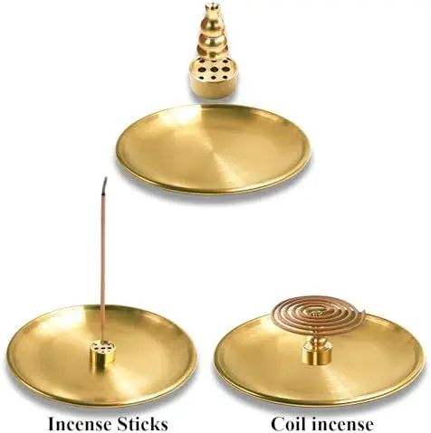 5.51 Inch Brass Stick Incense Burner Tray Plated Alloy Ash Catcher Stick Coil Cone for Yoga Meditation Buddhism for Home Office