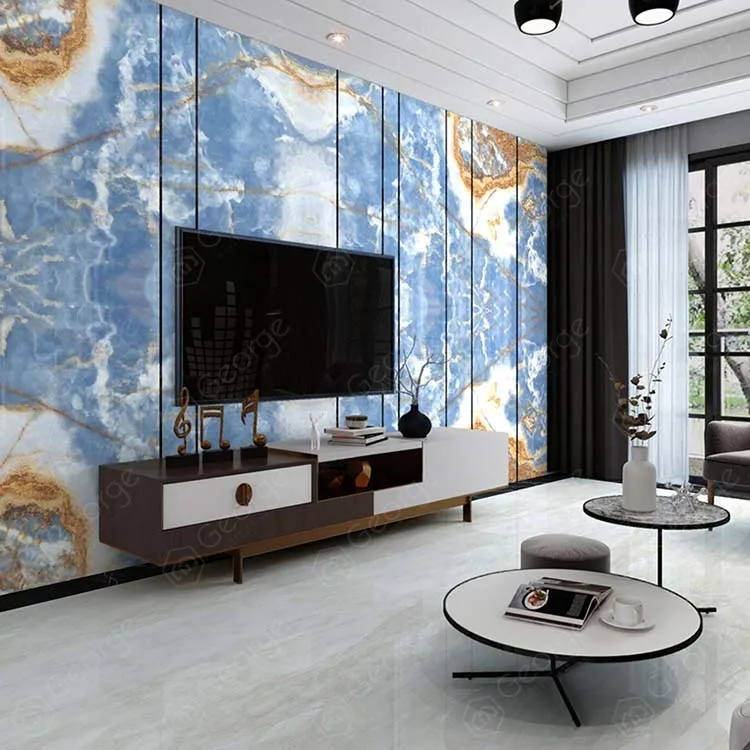 Translucent Onyx Wall Panel Cladding Decoration Golden Veins Marble ...