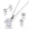 PandaHall Pendant Necklaces and Stud Earrings with Flat Round Cubic Zirconia fashion 304 Stainless Steel Jewelry Sets