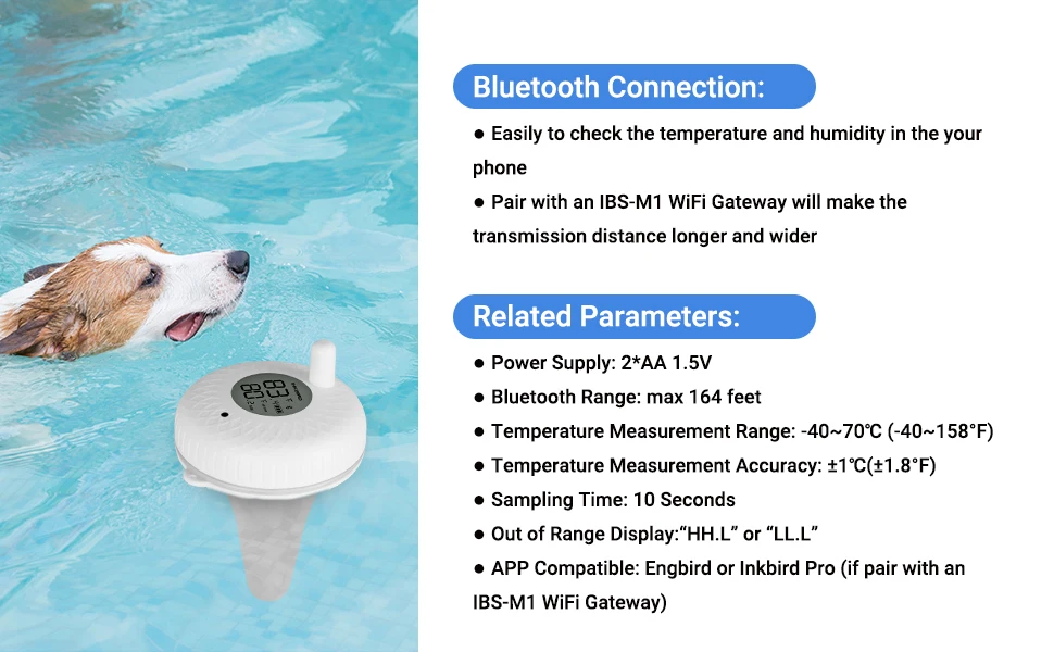 Inkbird Pool Thermometer Floating Bluetooth IBS-P01B Aquariums Outdoor Fish  Pond