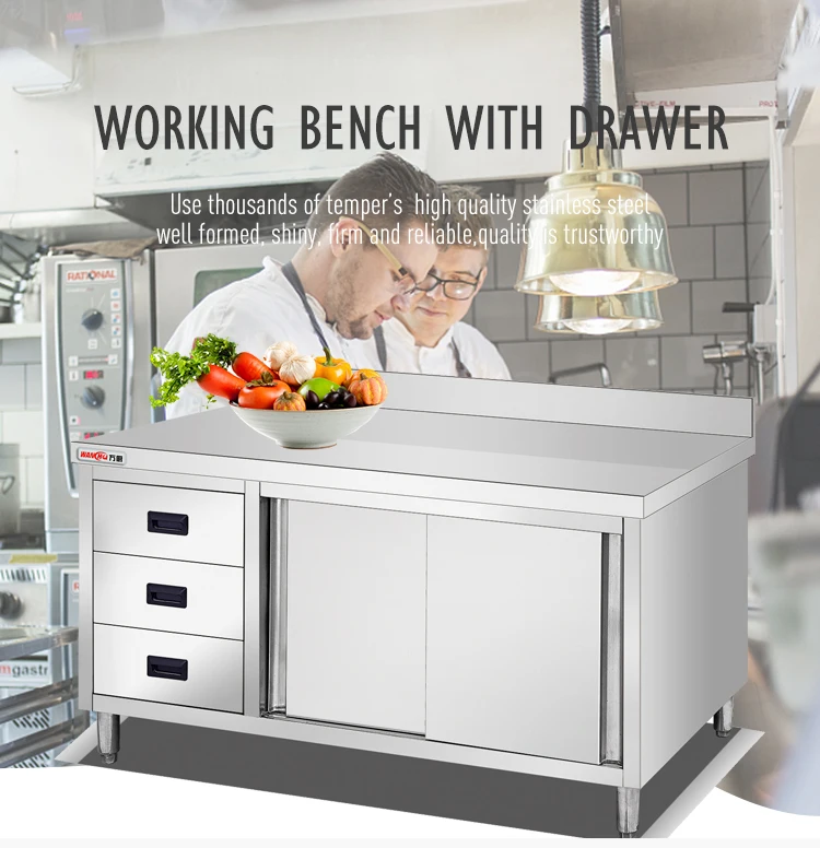 DUBAI Kitchen Working Bench Cabinet Stainless Steel Work Table with Drawer Cabinet for Restaurant Kitchen Caterimg Furnitures