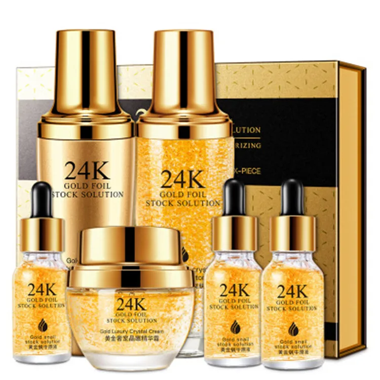 BINGJU cosmetic products 24k gold skin care anti aging brightening set oem private label skincare sets