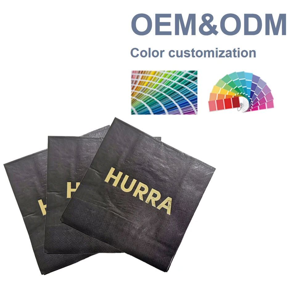 LR Customizable Black 3 Ply Bag Style Virgin Wood Pulp Disposable Dinner Napkins for Hotel Wedding Birthday Themed Party Decor factory