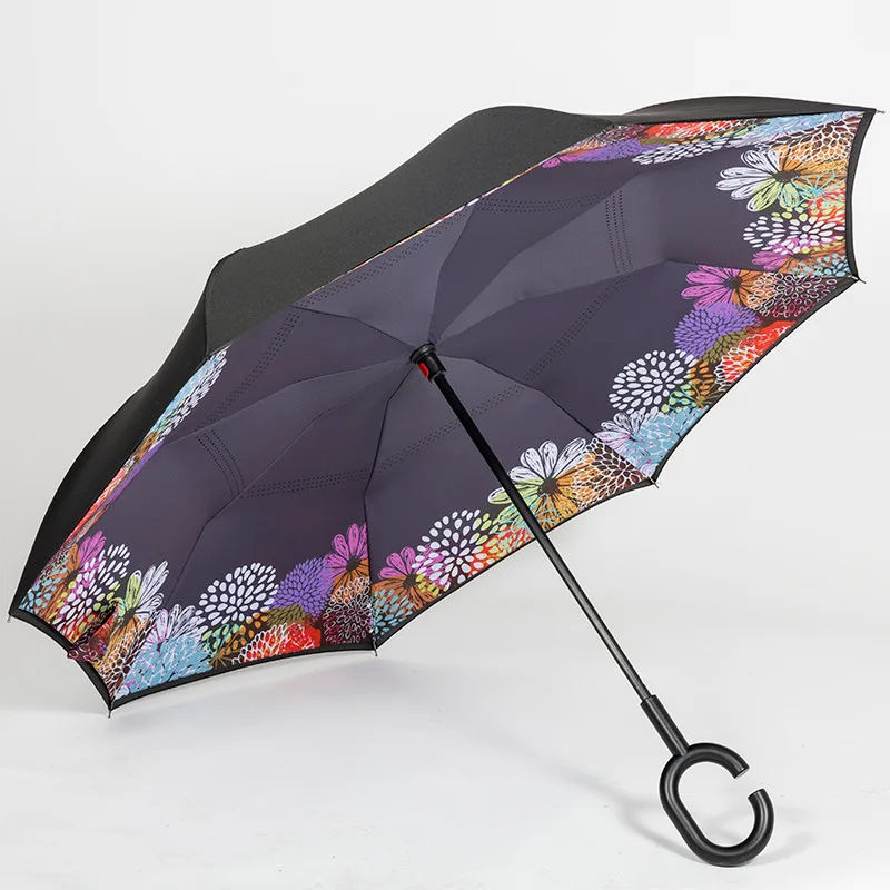 Folding Reverse Umbrella Custom Automatic Ctype Free Holding 27" Black
