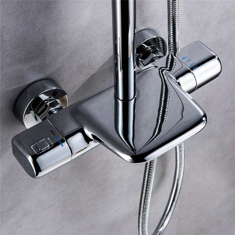 HIDEEP ABS Rain Shower Head Thermostatic Bathroom Shower Mixer Tap Chrome Wall Bath Shower Faucet Set