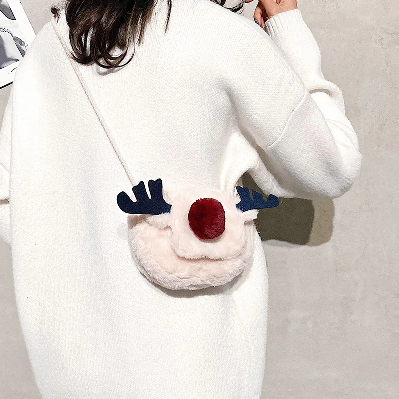 Cute furry bag reindeer Christmas shoulder messenger bag small square bag