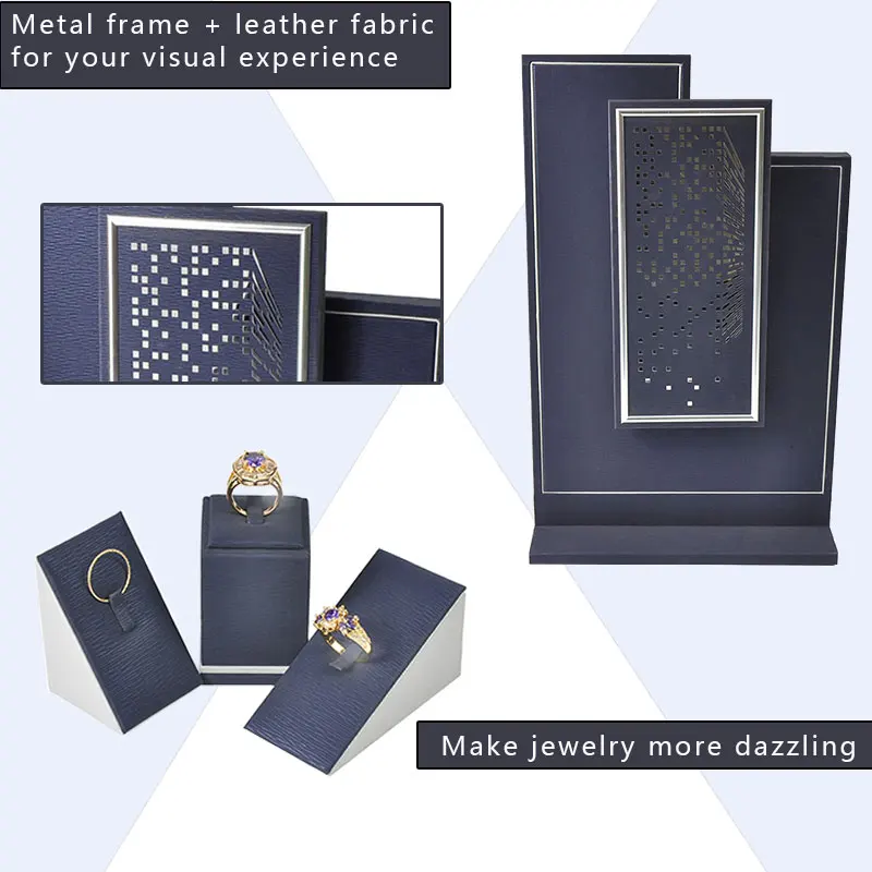 Custom Dark Blue Luxurious Jewelry Leather Display Counter Buy