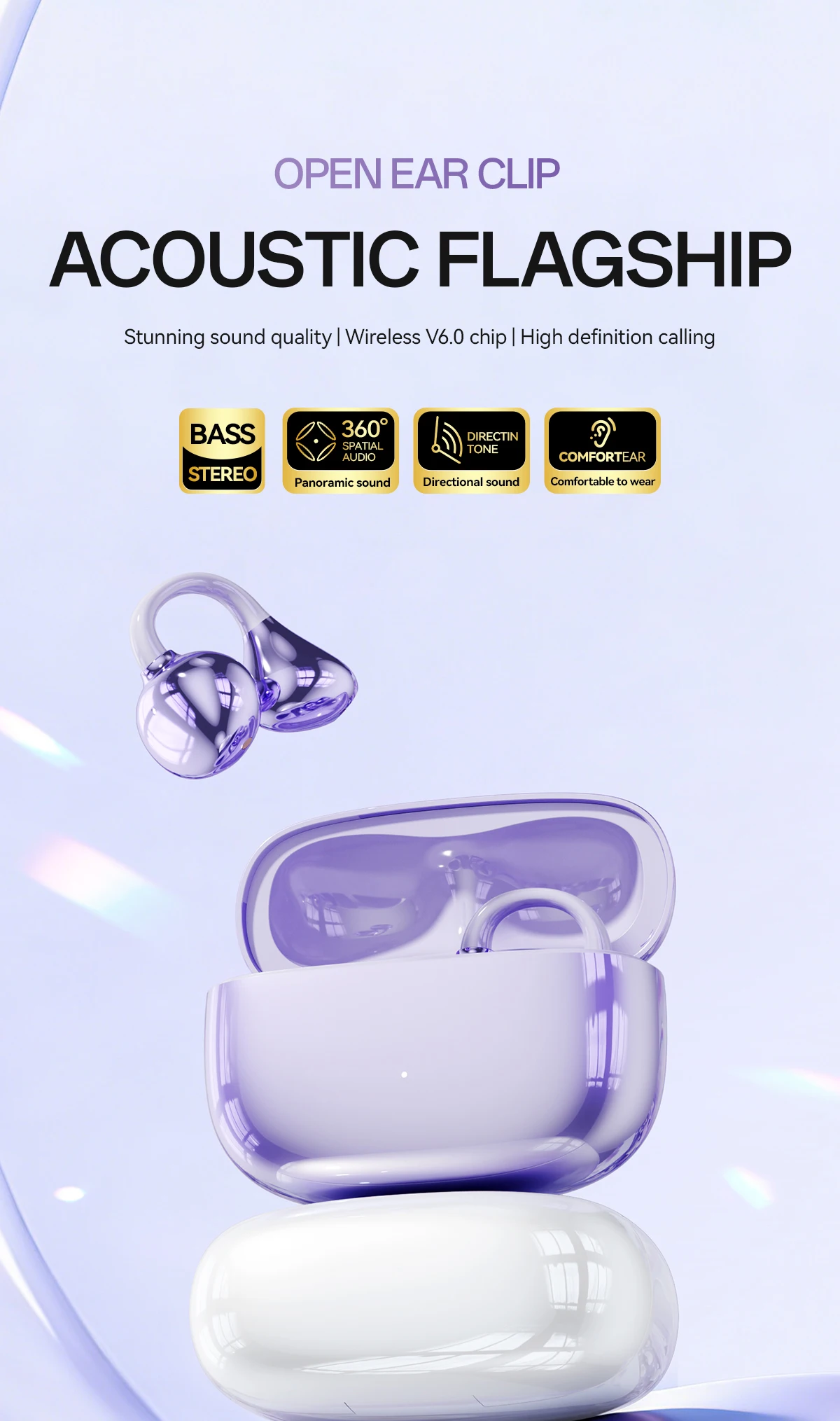 M159 OEM ODM Open Ear Clip Wireless Earbuds BT 6.0 40H Battery LED HD Calling ENC Waterproof Dual Transducers Custom Logo