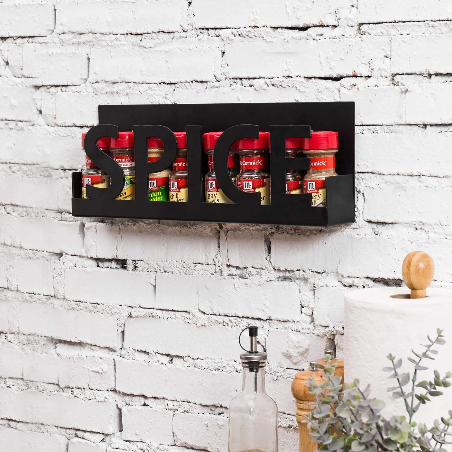 Best Price Wall Mounted Metal Iron Single Layer Spice Rack Black