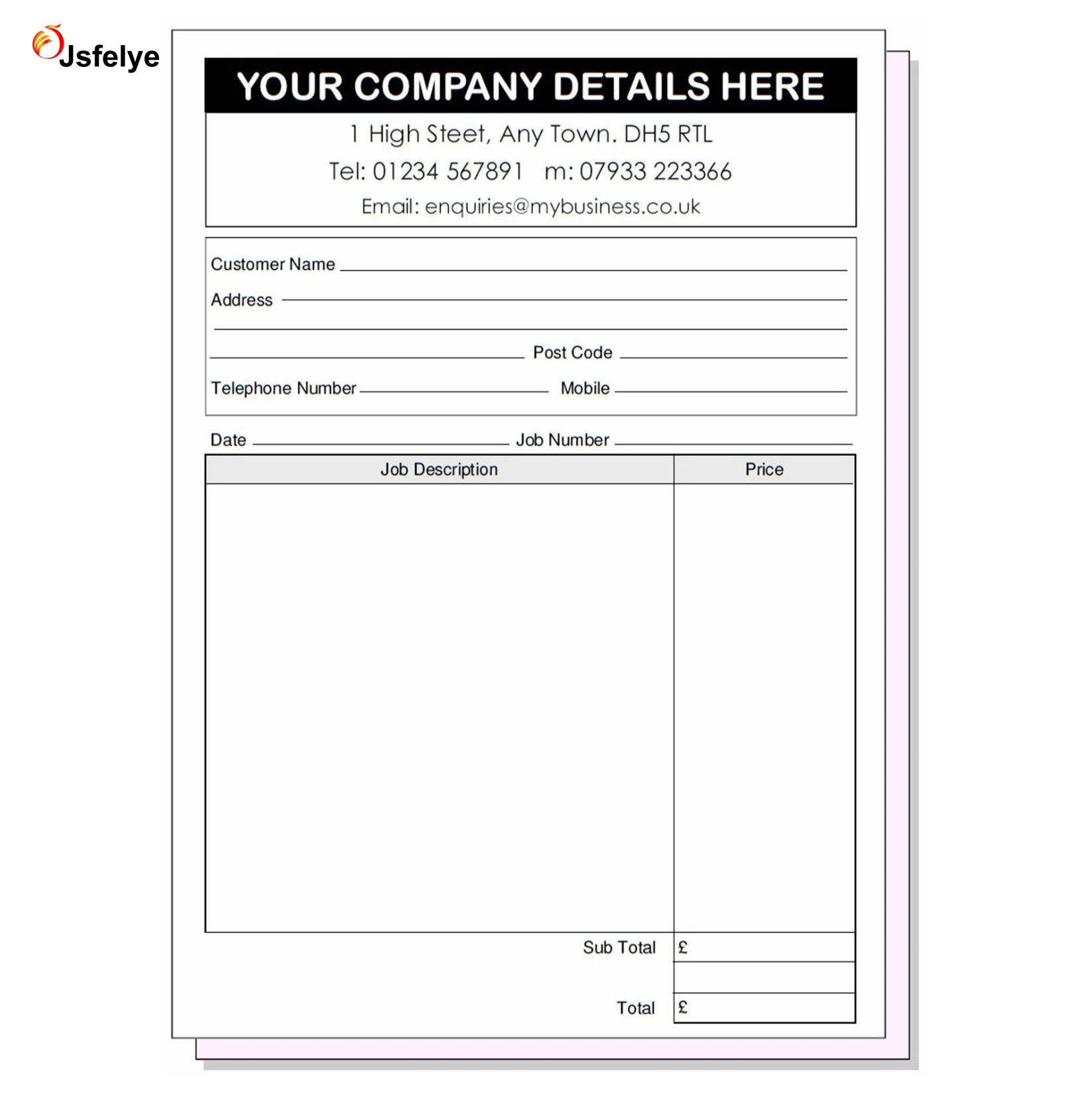 A5 Personalised duplicate invoice/receipt pads 50 sets per pad ANY DESIGN 