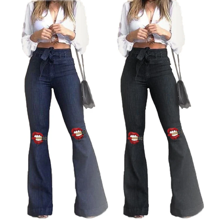 0102916 Best Seller Women Fashion Clothing High Waist Elastic Denim Pants Women Flare Jeans Pants