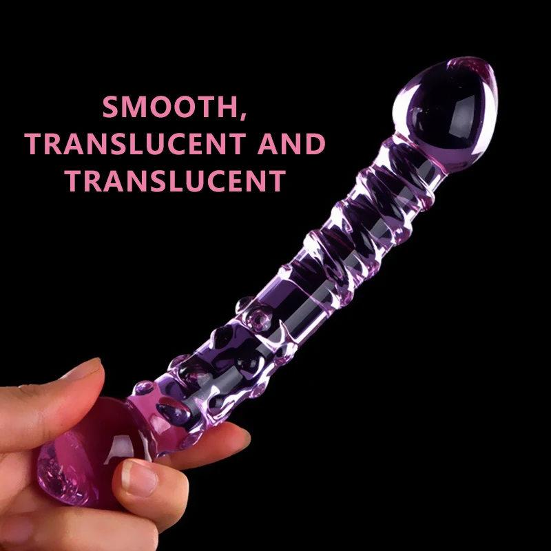 Double Ended Crystal Purple  Glass Dildo  Artificial Penis Granule and Spiral G Spot Simulator Adult Sex Toys for Woman