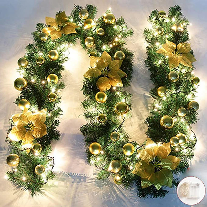 2.7m Christmas Led Rattan Garland Decorative Green Christmas Garland ...