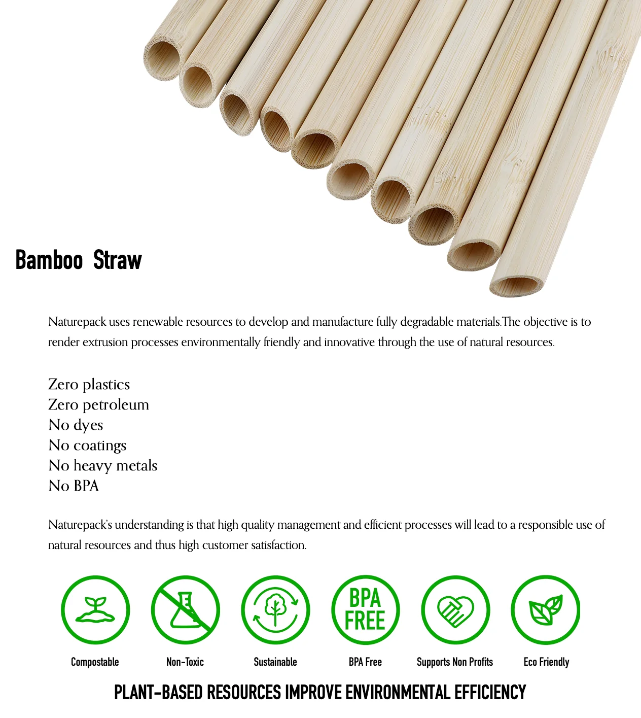 Reusable Bamboo Straw Set Zero Waste Cocktail Smoothie Drinking Straws