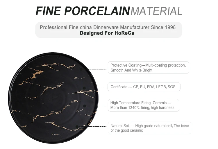 product-Two Eight-Made In China Cafe Black Gold Marble Dinner Plate Ceramic Black Dishes Luxury, Bla