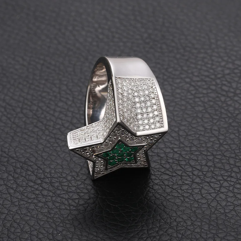 S925 Sterling Silver Platinum Plated for Certified Moissanite Five-Pointed Star Ring Men Cross-Border Accessory Europe United