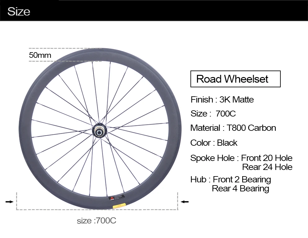 Road Bike Wheels Full Carbon 700c Ultralight V Brakes 50mm Clincher ...