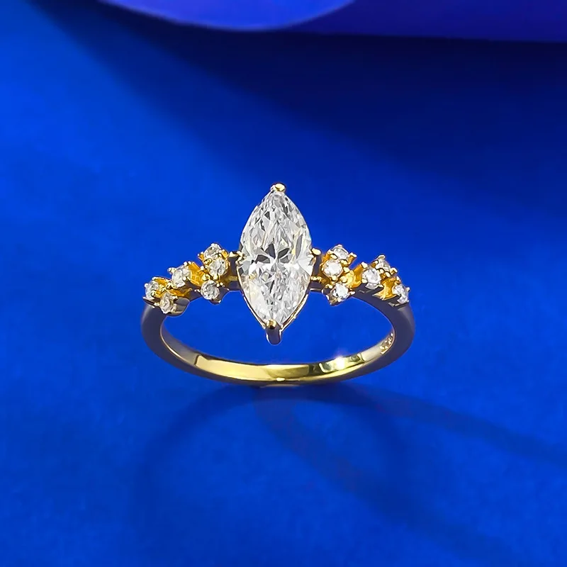 S925 Silver Fine Ring Daily Fashion 5*10mm Horse Eye Simulation Lab Diamond Rhodium Plated Ring