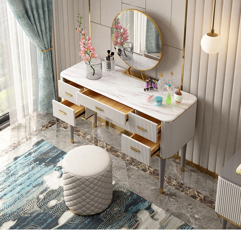 Modern White Wooden Cupboard Luxury Dressing Table Lights With Mirror