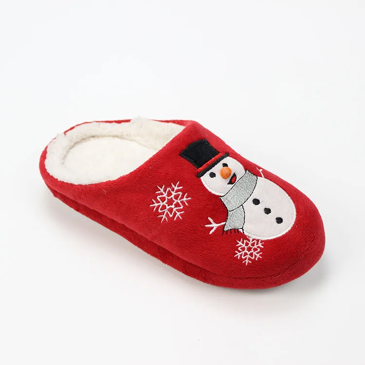 
Hot sale fashion ladies shoes winter home bedroom cute Christmas cartoon snowman red indoor slippers for women 