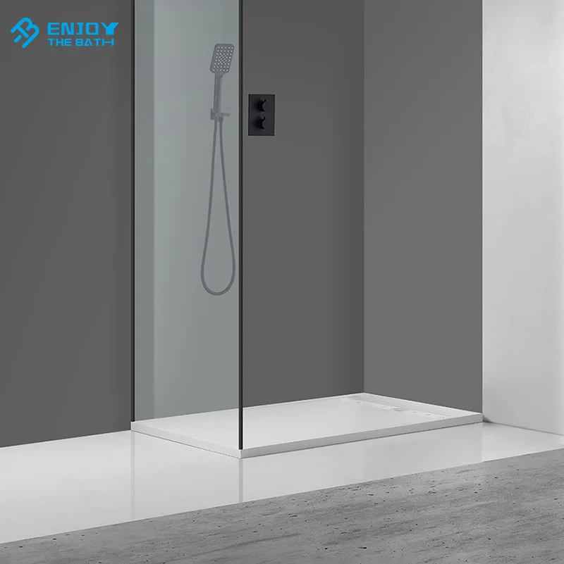 Hotel Bathroom Non Slip Shower Base Acrylic Solid Surface Stone Black