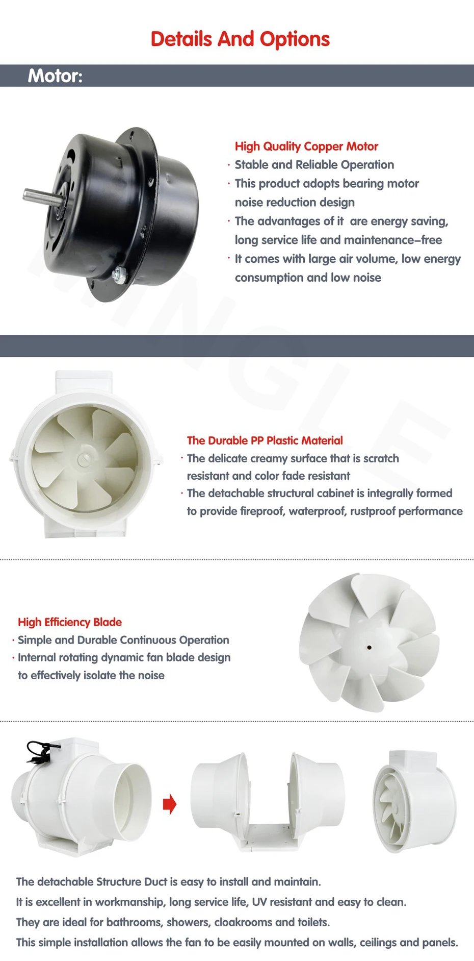 Inline Duct Fan, Axial, 220V, Cast Iron - detail 6