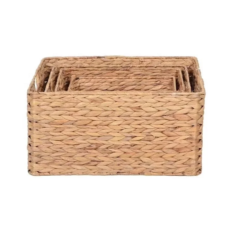
Handmade water hyacinth grass product weav pattern storage basket set of 4 