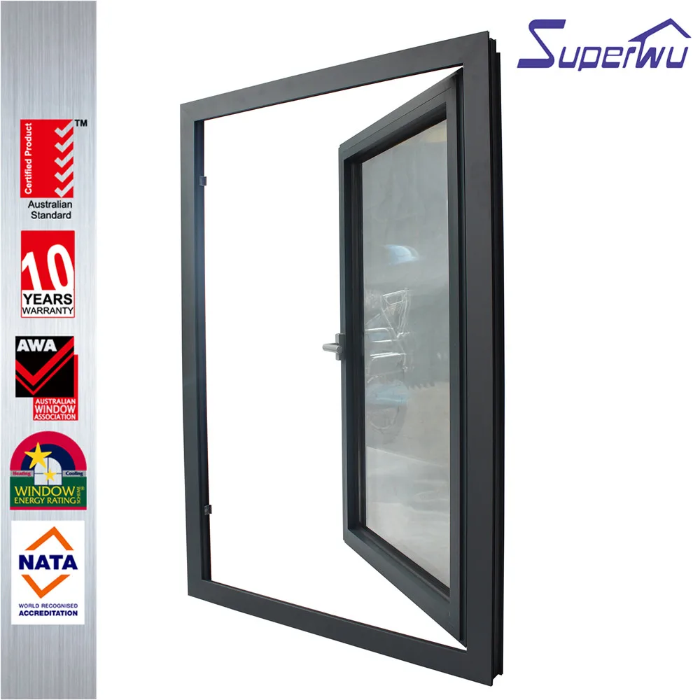 Double glazed windows casement design aluminum frame tempered glass swing window