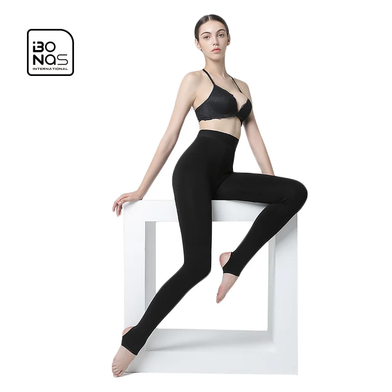 
Bonas 200D Fleece Lined Winter Warm Women Leggings Thick Thermal Velvet Crisscross Stirrup Tights Pants 