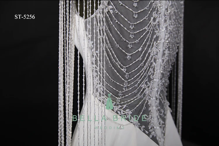 New Fashion Beading Chain Long Sleeve Satin Bridal Gown Mermaid