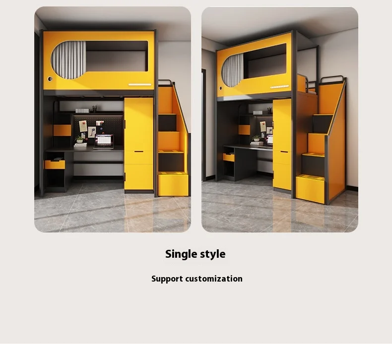 product modern iron panel bed school dormitory apartment loft bunk bed with desk-8